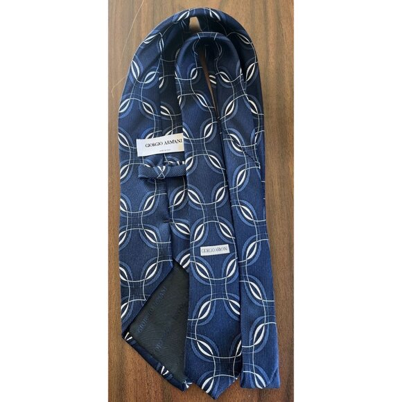 Vintage 1980's Giorgio Armani Men's 100% Silk Tie Jacquard Blue White Abstract T - Picture 8 of 9
